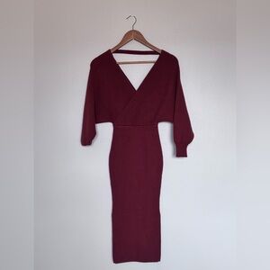 Petal + Pup Rust Ribbed Knit Midi Dress Long Sleeve Bodycon Size US 0